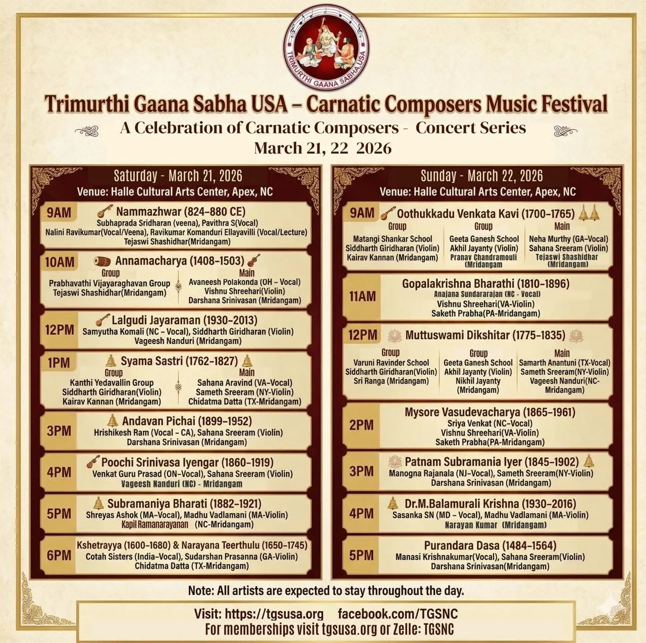 Carnatic Composers Festival — TGSUSA, Mar 21 2026